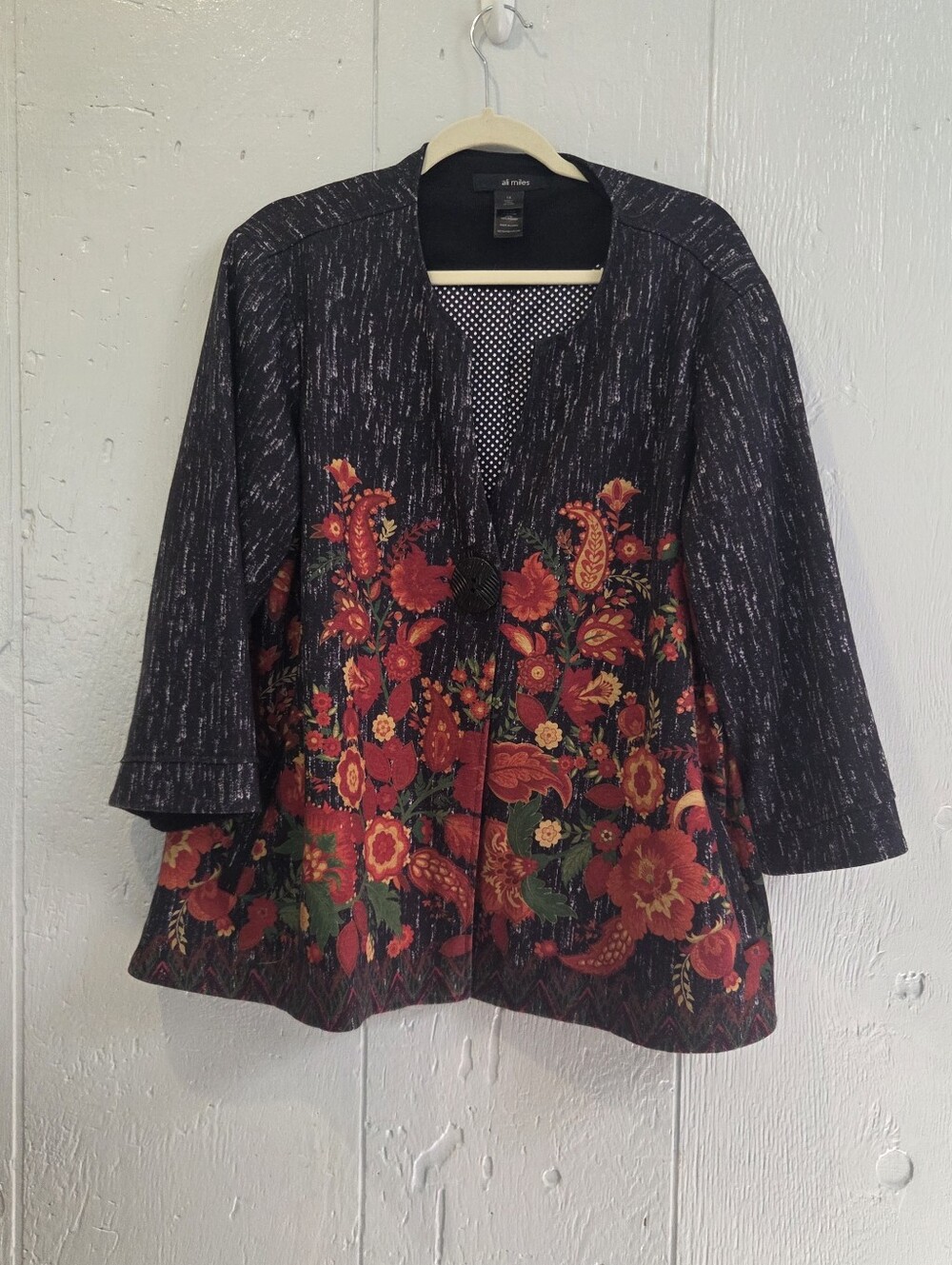 Ali Miles Black Jacket with Red Floral Border